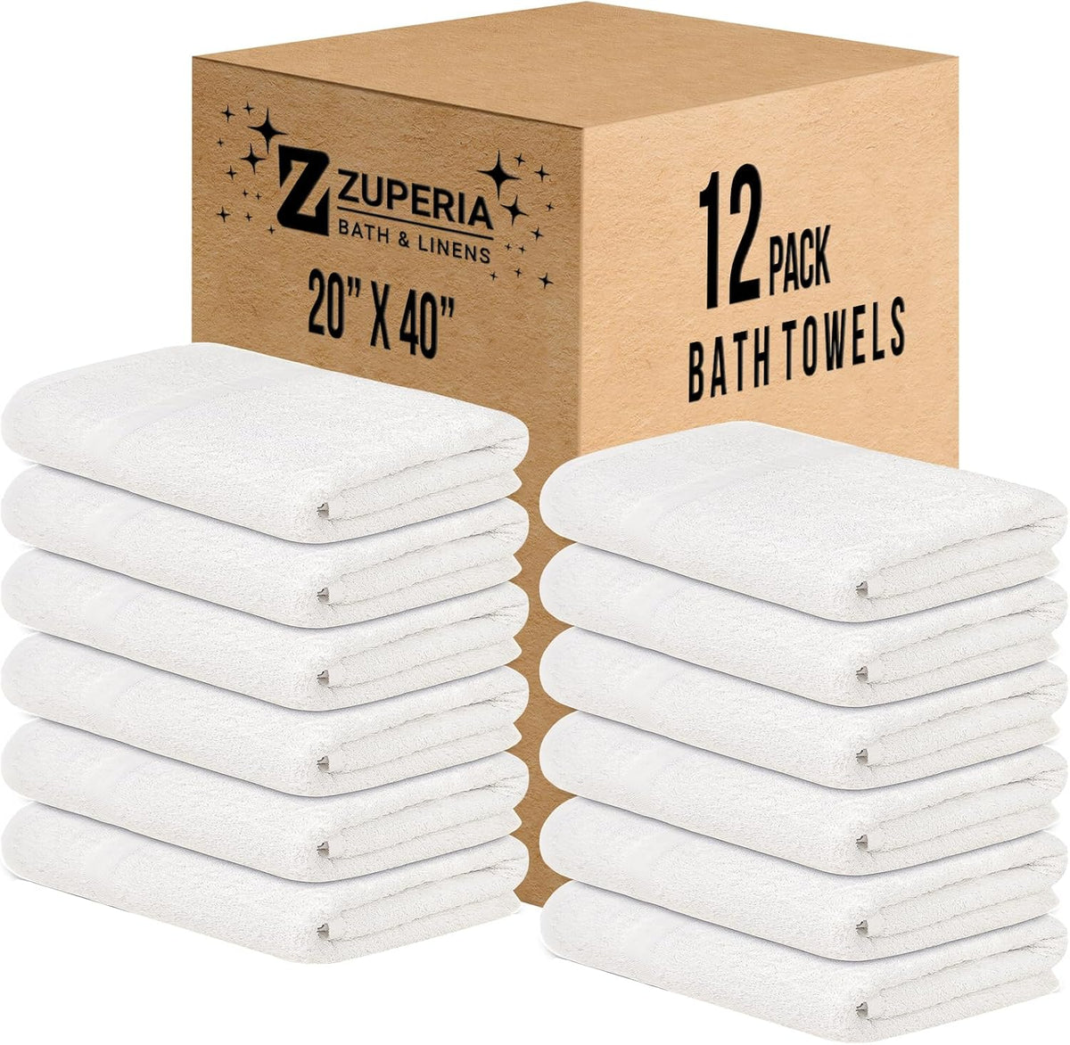 zuperia white bath towels bulk 12 pack (20 shown in use