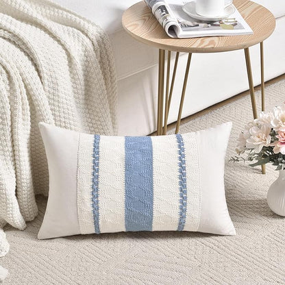 Fancy Homi Set of 2 Boho Light Blue Lumbar Decorative Throw Pillow Cover 12x20 - Image 2