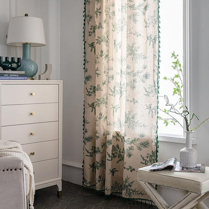 Bohemian Curtains with Tassel Green Semi-Blackout Drapes 63 Inch Length Cotton - Image 5