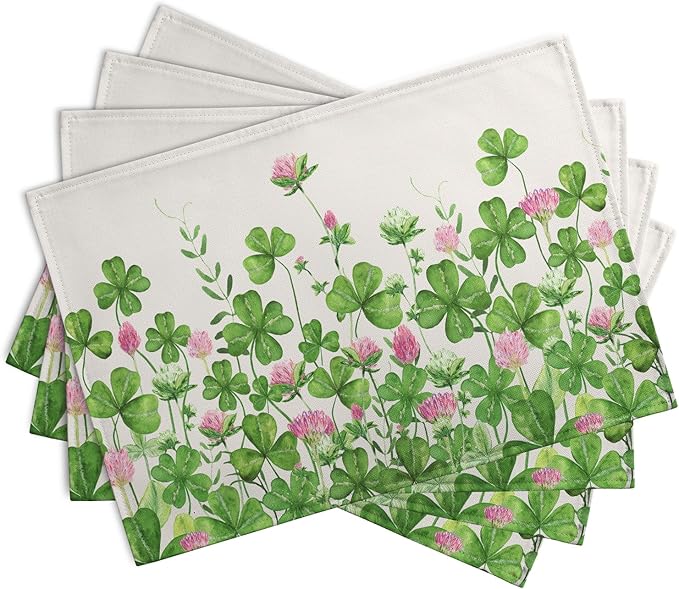 Shamrocks St. Patrick's Day Placemats Set of 4 Watercolor Lucky Clovers St - Image 2