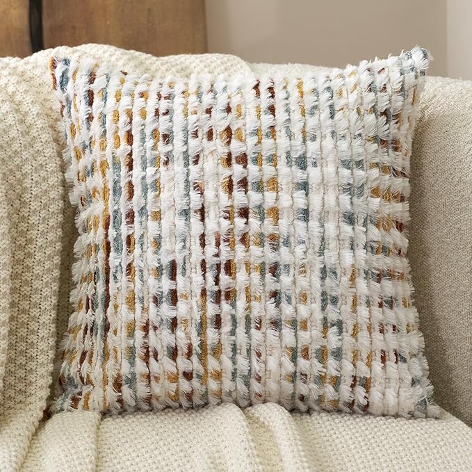 Aeckself Boho Chenille Tufted Pillow Cover 18 x 18 Inch, Decorative Square - Image 2