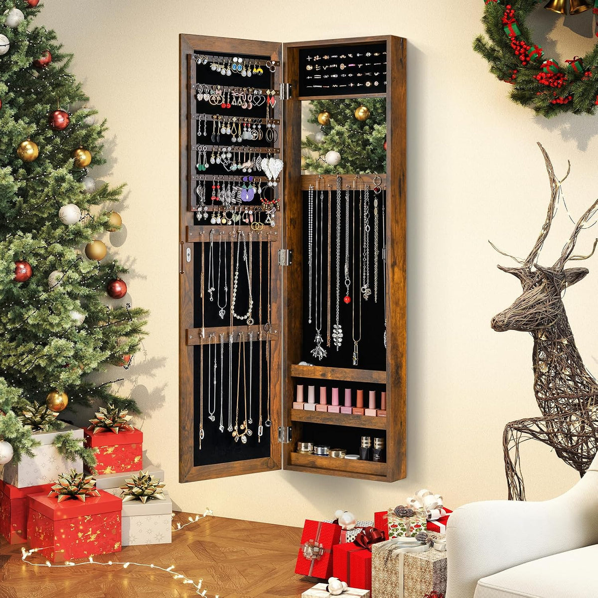 giantex wall or door mounted jewelry cabinet with shown in use