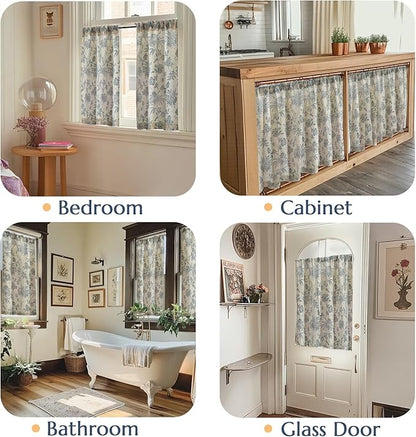 jinchan Floral Linen Tier Curtains 24 Inch Farmhouse Cafe Curtains Rod Pocket - Image 4