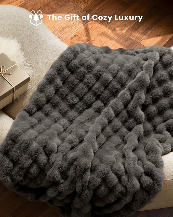 Ultra Soft Cozy Faux Fur Throw Blanket-Fuzzy Plush Thick Bubble Blanket - Image 5