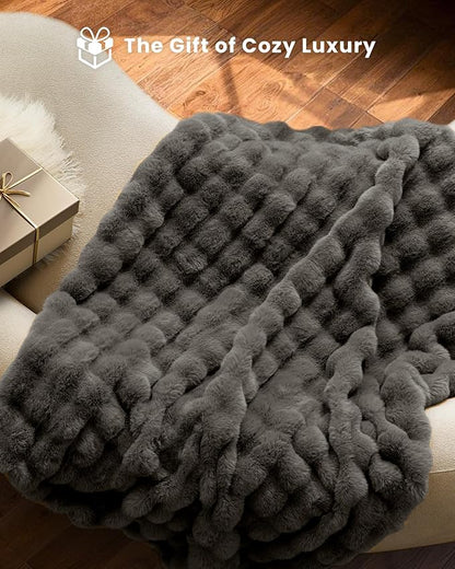 Ultra Soft Cozy Faux Fur Throw Blanket-Fuzzy Plush Thick Bubble Blanket - Image 5