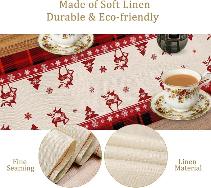 Merry Christmas Table Runner, Snowman Linen Farmhouse Table Runners, Table - Image 4