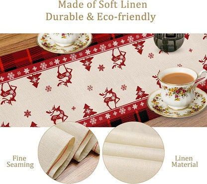 Merry Christmas Table Runner, Snowman Linen Farmhouse Table Runners, Table - Image 4