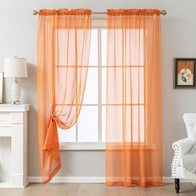 Orange Sheer Curtains 72 Inches Long, Privacy Semi Sheer Curtains - Image 8