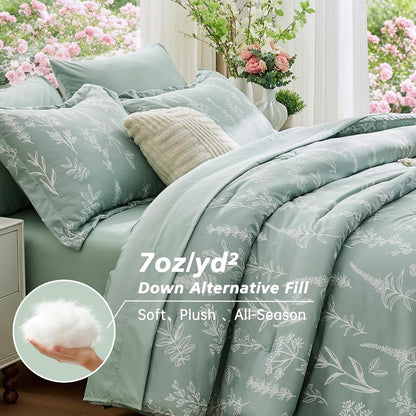 muxhomo full comforter set, 7-piece floral bed in, close-up detail