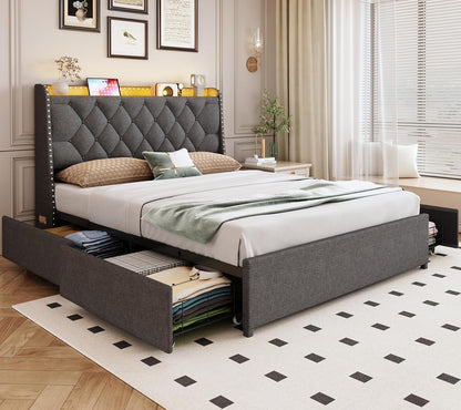 tigubfre queen size bed frame with 4 drawers, main product view