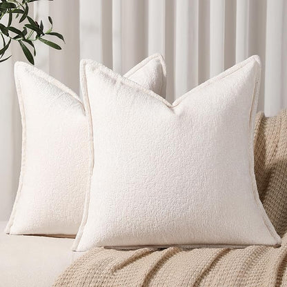 Pack of 2 Cream White Decorative Throw Pillow Covers 24x24 Cozy Soft Chenille by DEZENE