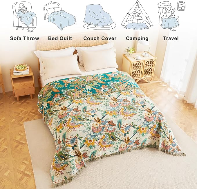 MSGKV Boho Throw Blanket for Bed Couch Twin Size Cotton Vine Blanket 60"x80" - Image 5