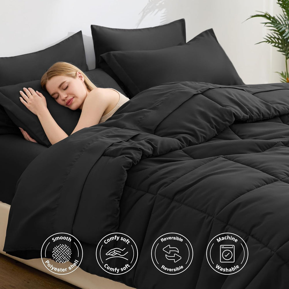 Love's cabin Full Comforter Set, 7 Pieces Bed in a Bag, Black