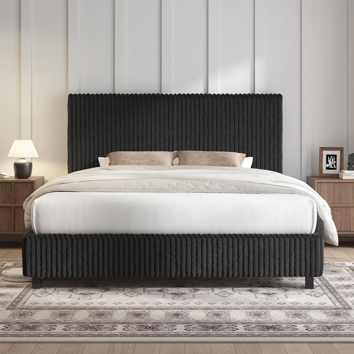 amerlife upholstered bed frame, metal bed with headboard, main product view