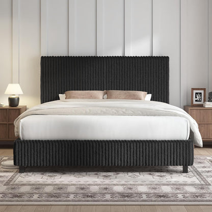 amerlife upholstered bed frame, metal bed with headboard, main product view