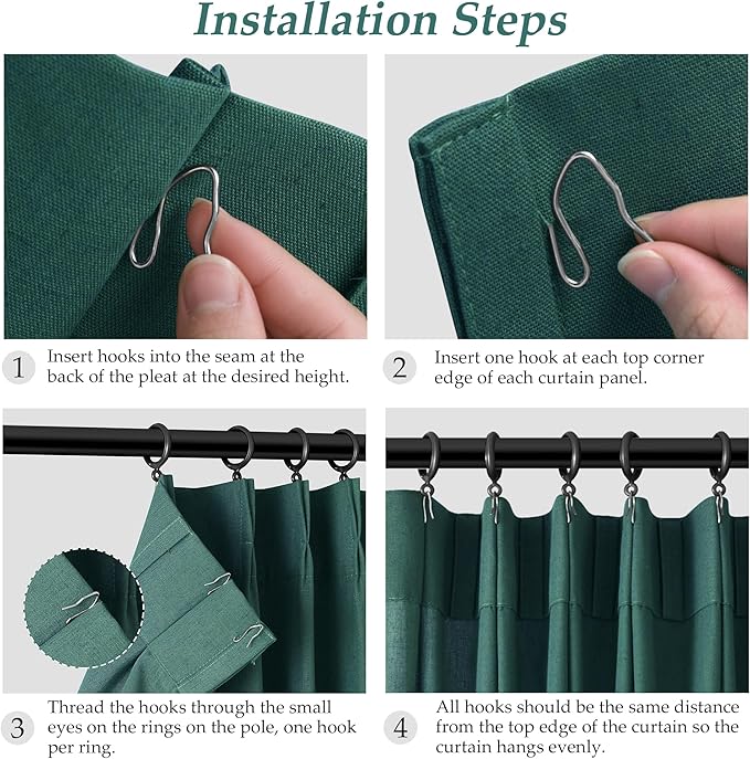 Dark Green Pinch Pleated Linen Curtains 72 Inch Length 2 Panels - Image 5