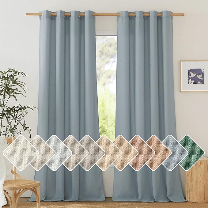 NICETOWN Flax Semi Sheer Stone Blue Linen Curtains by NICETOWN