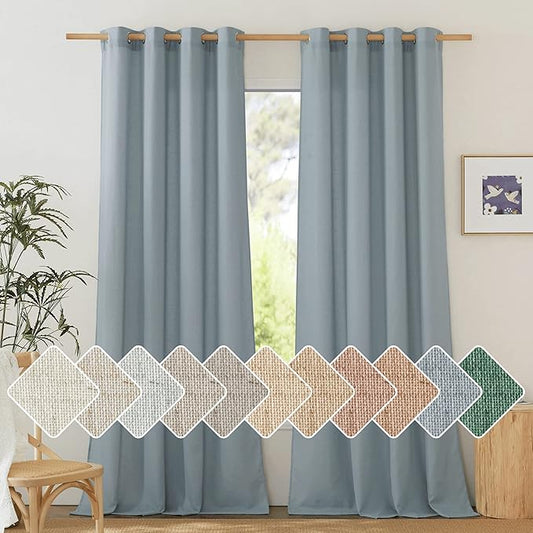 NICETOWN Stone Blue Linen Blend Textured Living Room Curtains, Grommet Top by NICETOWN