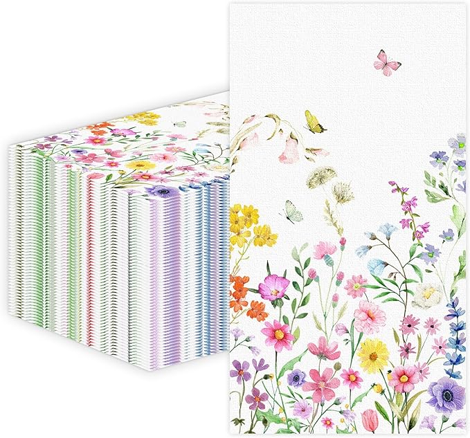 100 PCS Wildflower Paper Napkins, Disposable Flower Bathroom Guest Hand Towels by Unknown