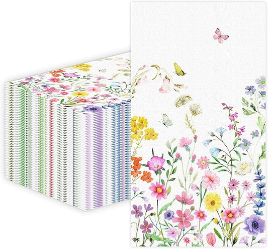 100 PCS Wildflower Paper Napkins, Disposable Flower Bathroom Guest Hand Towels by Unknown