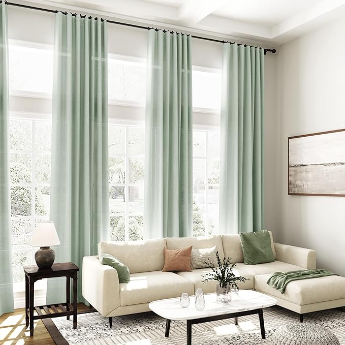 Nanspring Aqua Green Linen Curtains 84 Inch Length 2 Panels Set - Image 7