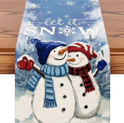 OTOSTAR A Couple Snowman Let It Snow Christmas Table Runner, Xmas Seasonal by OTOSTAR