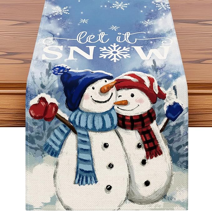 OTOSTAR A Couple Snowman Let It Snow Christmas Table Runner, Xmas Seasonal by OTOSTAR