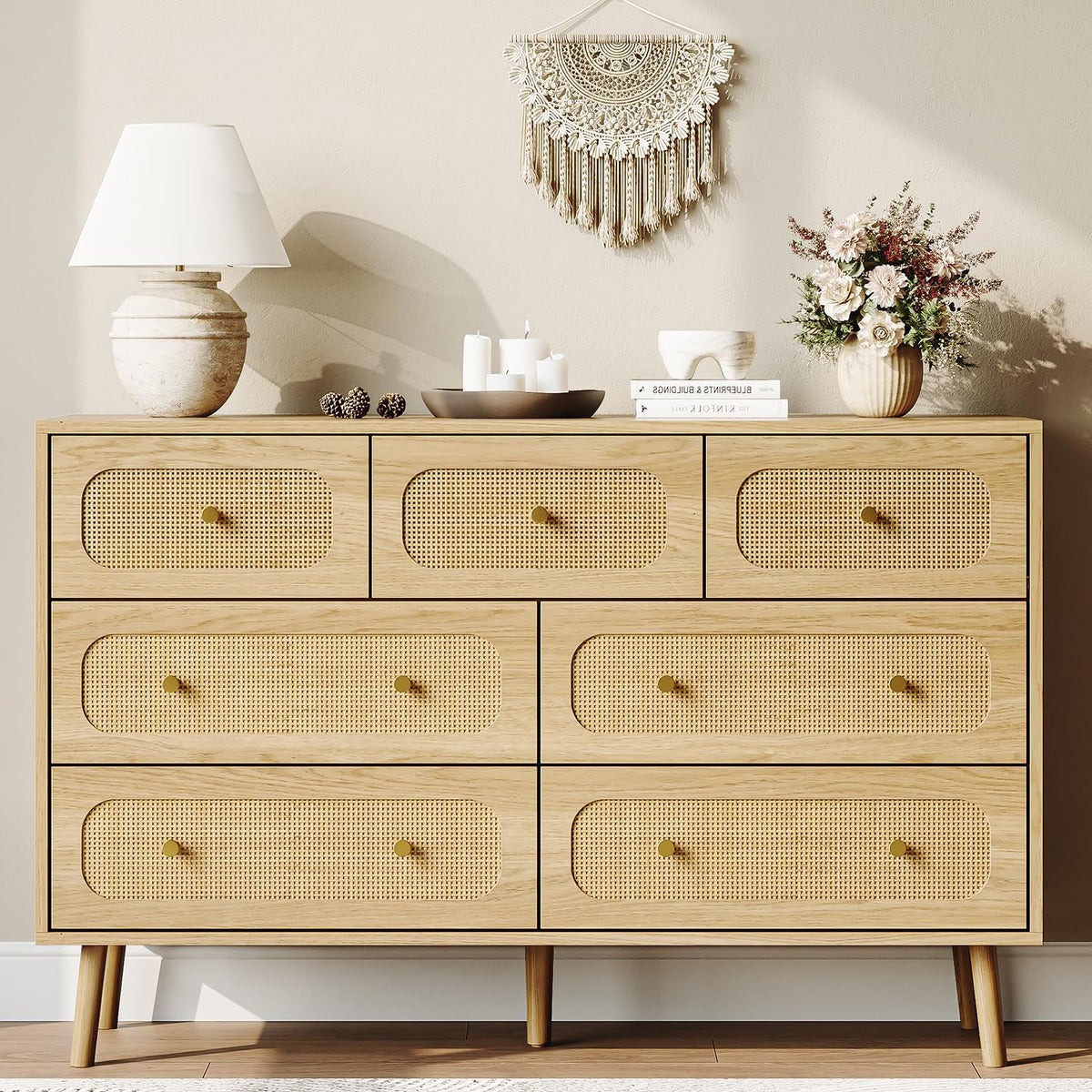 hourom 47.2“ wide rattan 7 drawer dresser with, main product view
