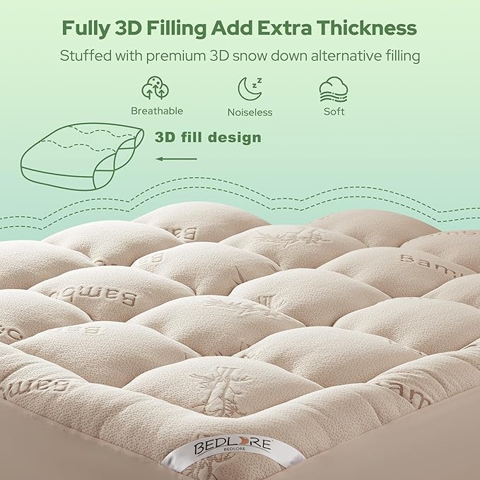 BEDLORE Full Size Mattress Topper Viscose Derived from Bamboo, Thick Pillow Top - Image 5