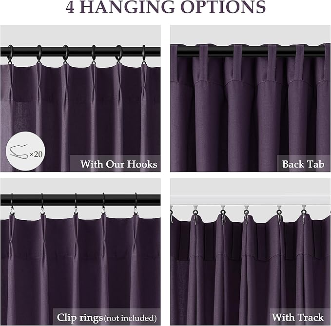 Plum Pinch Pleated Linen Curtains 102 Inch Length 2 Panels - Image 5
