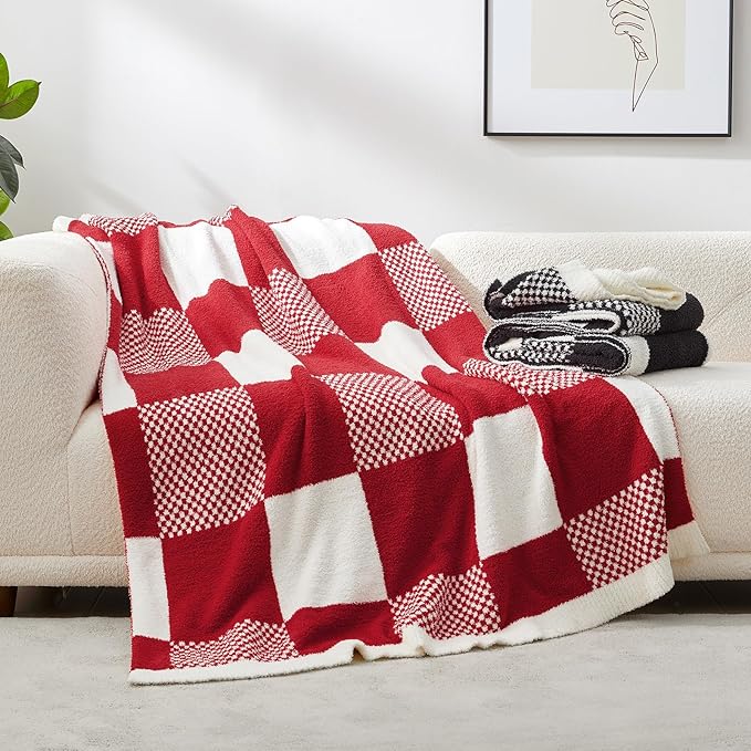 Snuggle Sac Checkered Blanket, Buffalo Plaid Checker, Lux Soft Fuzzy Cozy - Image 4