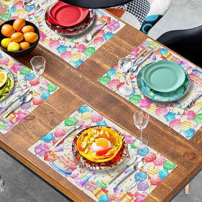 Happy Birthday Placemats Set of 4 Colorful Balloons Confetti Cake Linen Table - Image 7