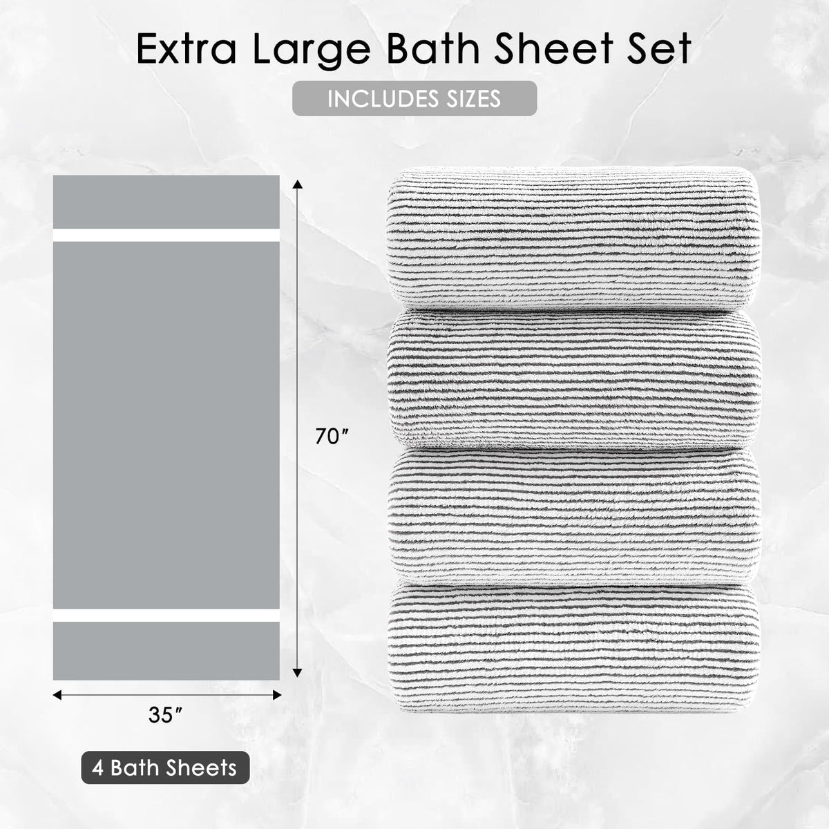 4 piece bath towel set 35"x70"oversized bath towel, front angle view