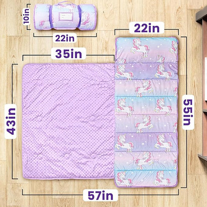 Toddler Nap Mat with Pillow and Minky Blanket, Large 55"x35" Sleeping Bag - Image 2