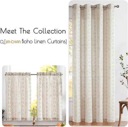 jinchan Boho Kitchen Curtains Linen Tier Curtains 45 Inches Bohemian Cafe Small - Image 6