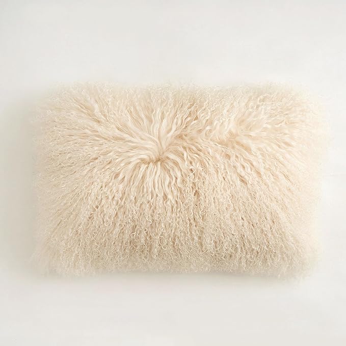 Genuine Mongolian Lamb Fur Pillow Cover – 12"x20" Rectangular Cushion Case – by Unknown
