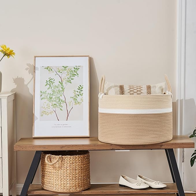 KAKAMAY Large Blanket Basket, Woven Baskets - Image 8