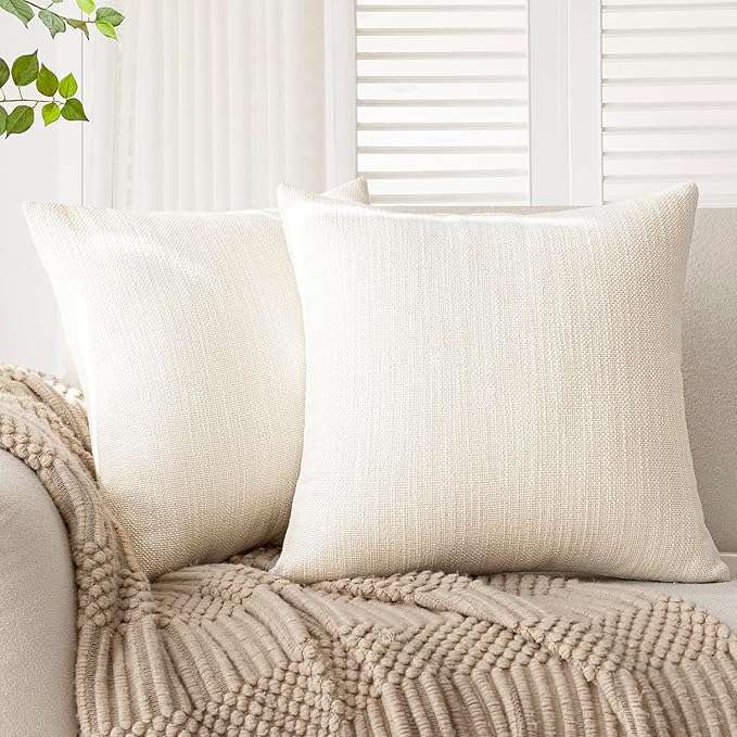 Foindtower Set of 2 Decorative Textured Burlap Linen Throw Pillow Covers by Foindtower