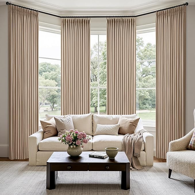 MIULEE Pinch Pleated Thick Linen Curtains 84 Inch 4 Panels Set Back Tab Memory - Image 2