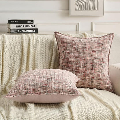 FUTEI Blush Decorative Throw Pillow Covers 18x18 Inch Set of 2, Soft Chenille - Image 5