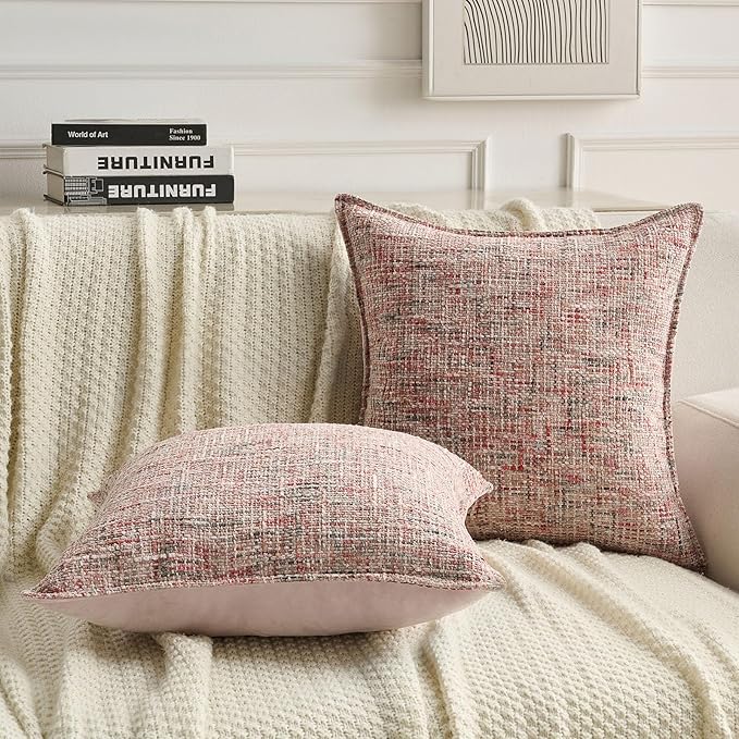 FUTEI Blush Decorative Throw Pillow Covers 26x26 Inch Set of 2, Soft Chenille - Image 5