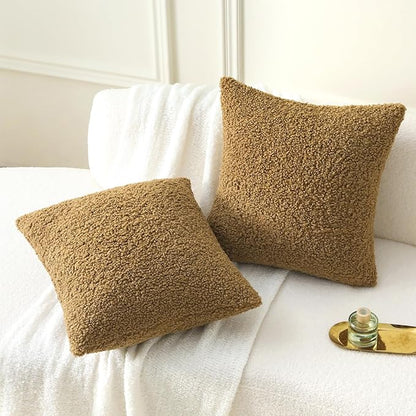 FUTEI Khaki Throw Pillow Covers 26x26 Inch Set of 2, Furry Faux Fur Teddy - Image 5