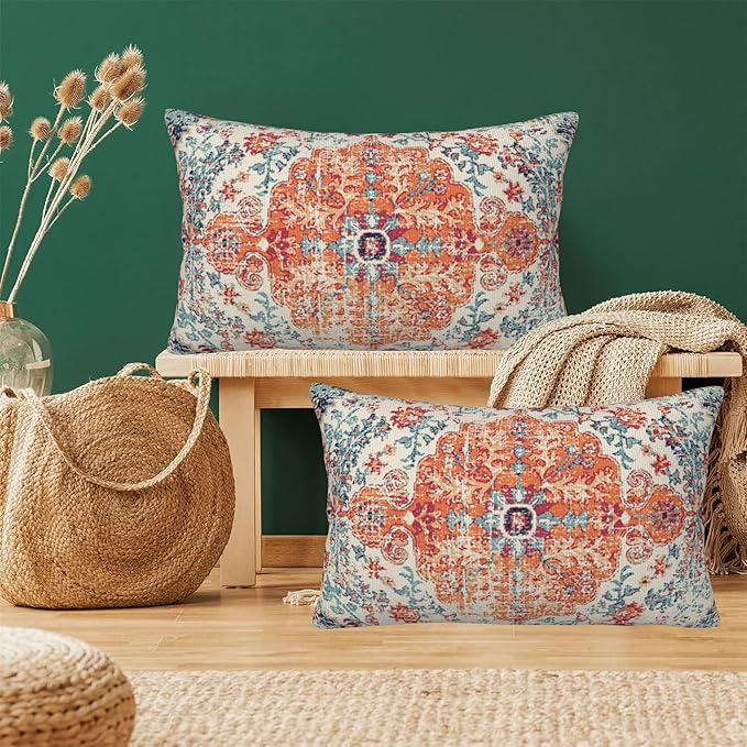 Throw Pillow Covers Boho Orange Pillow Covers 20x12 Inch Set of 2 Rug Boho - Image 6