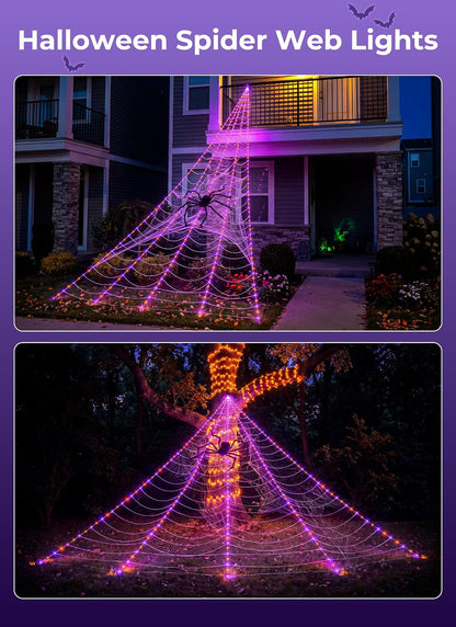 Brightown Halloween Decorations Outdoor, 255-LED Giant Spider Web Lights
