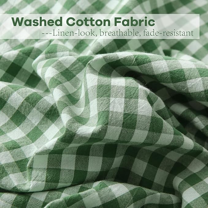 2 Pack Christmas Green White Plaid Ruffle Gingham Euro Pillow Shams, 100% - Image 6
