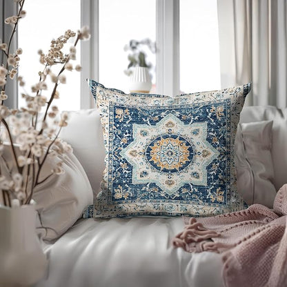 Bohemian Pillow Covers | Vintage Floral & Carpet Design | Double Sided Blue - Image 6