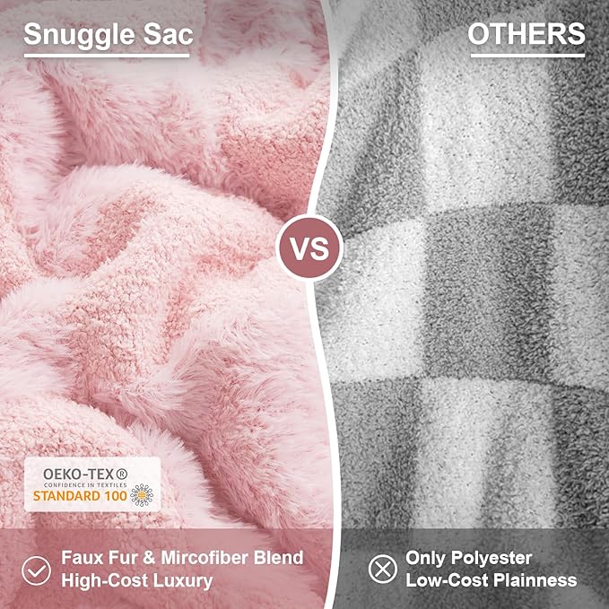 Snuggle Sac Checkered Throw Blanket, Fluffy Faux Fur Knitted - Image 2