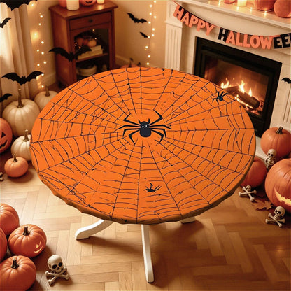 60 Inch Fall Round Waterproof Tablecloth for Dinner, Halloween Fitted Round Tablecloth with Elastic for Holiday