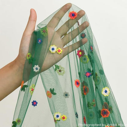 Artoid Mode 3PCS Dark Green Embroidery Daisy Gauze Table Runner 120 Inch 10FT - Image 7