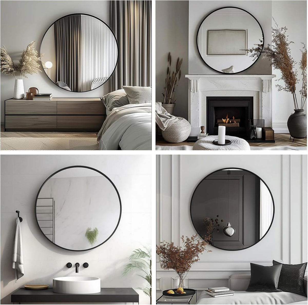 sunniry black round mirror, round mirror 24 inch, package contents